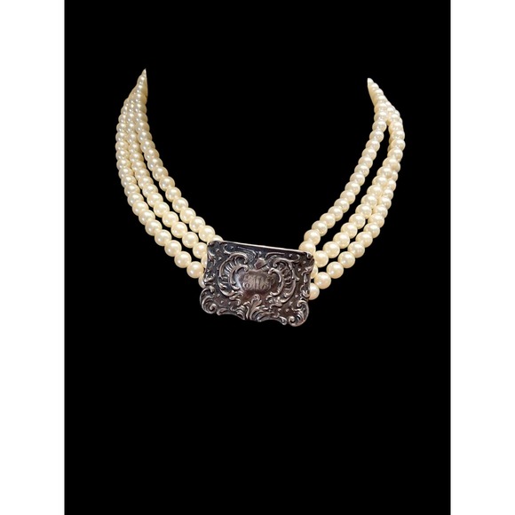 T Foree Hunsicker Pearl & Silver Choker Necklace - Picture 1 of 7